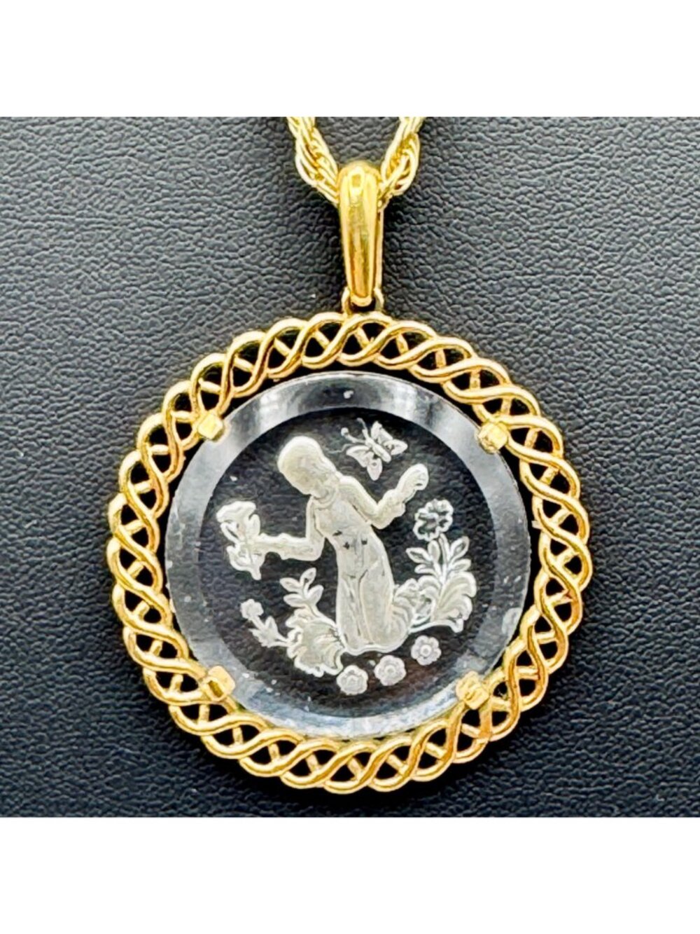 Vintage Trifari Zodiac Pendant Virgo Intaglio Vermeil 24” 925 Chain September - Picture 3 of 14